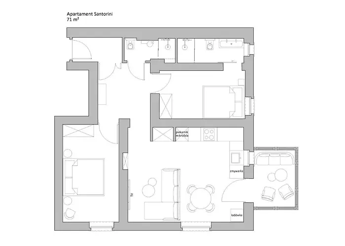 Sanhaus Apartments - Apartament Santorini - Dwie Sypialnie, Dwie Lazienki, Klimatyzacja Sopot